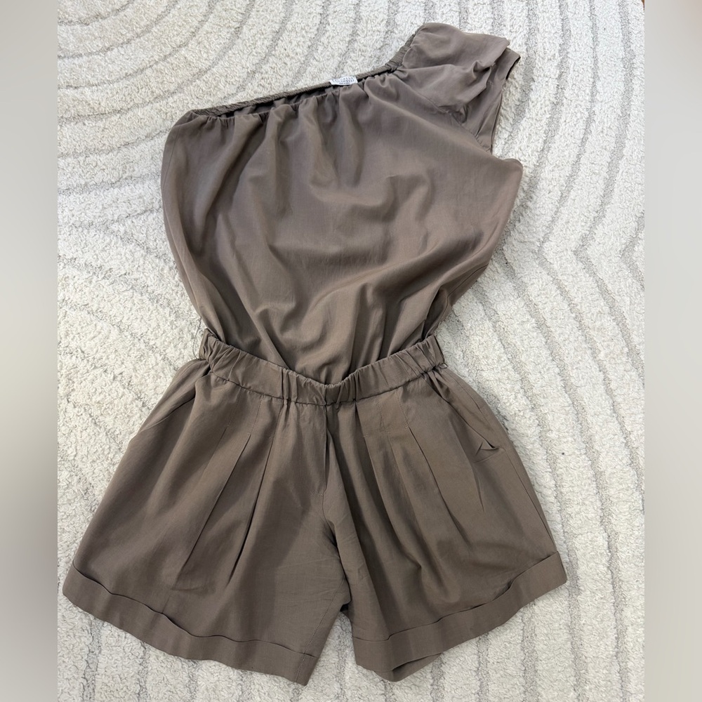 One-Shoulder Brunello Cucinelli Taupe Romper